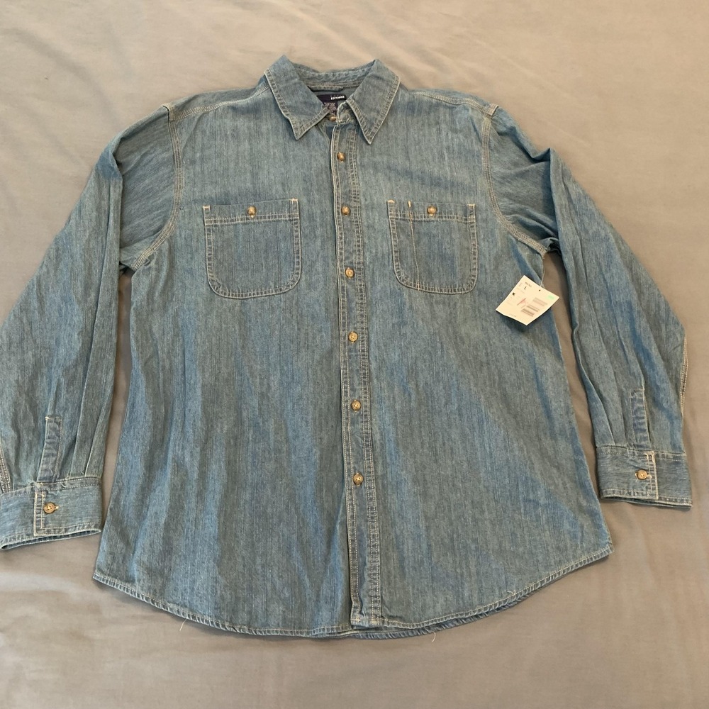 K-Mart Basic Editions Shirt Mens Large Blue Denim Button Front Long Sleeve NWT - Picture 1 of 5